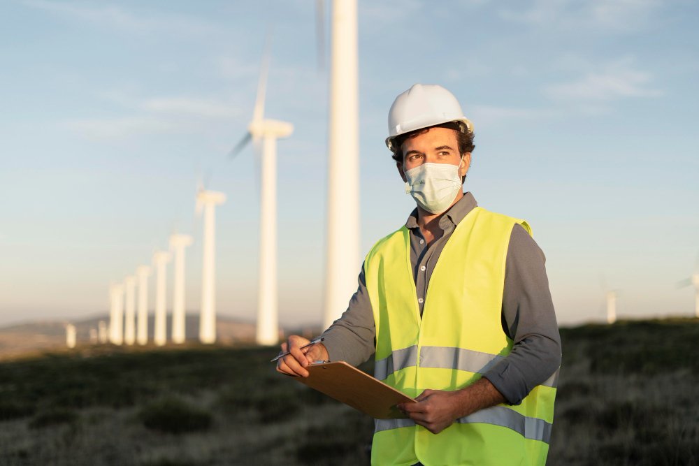 Environmental engineer conducting industrial field assessment
