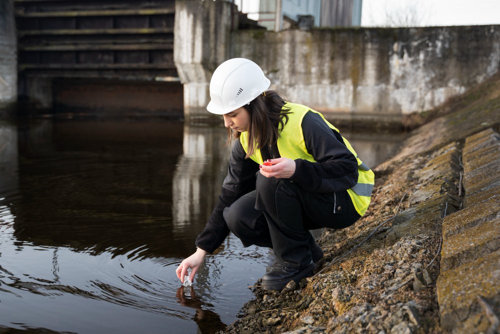 Technician collecting a water sample for testing